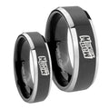 Mountain Dew Beveled Glossy Black 2 Tone Tungsten Engagement Ring Set