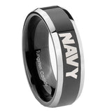 8mm-Navy-Beveled-Edges-Glossy-Black-2-Tone-Tungsten-Men's-Engagement-Ring