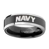 8mm-Navy-Beveled-Edges-Glossy-Black-2-Tone-Tungsten-Men's-Engagement-Ring