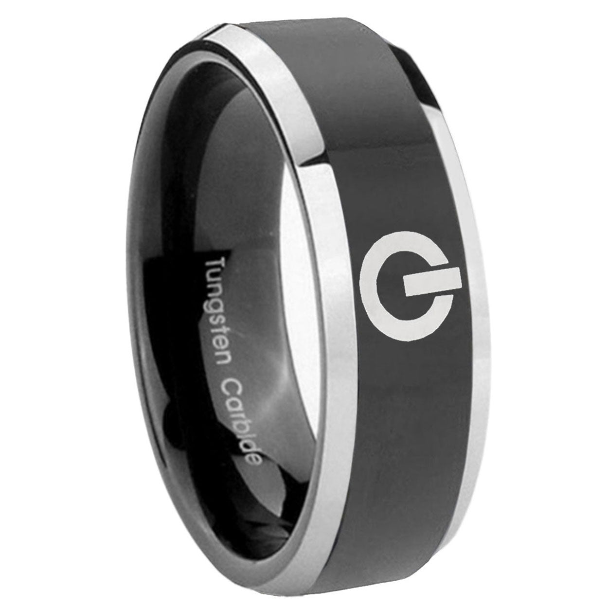 10mm Power Beveled Edges Glossy Black 2 Tone Tungsten Carbide Custom Mens Ring