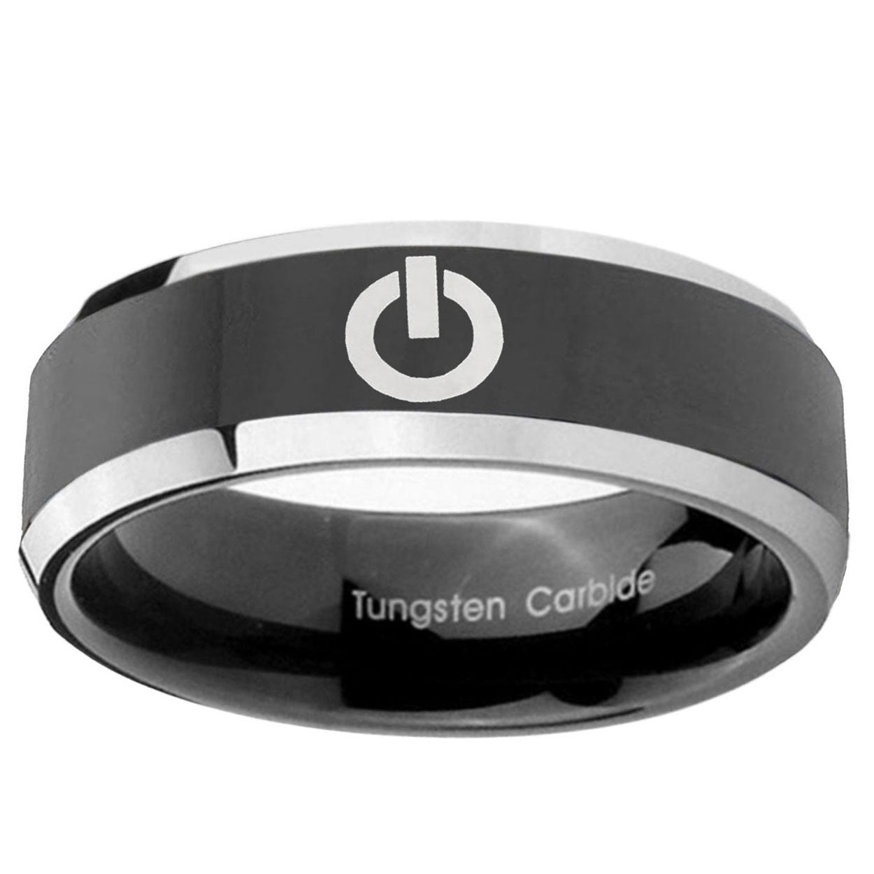 10mm Power Beveled Edge Glossy Black 2 Tone Tungsten Ring