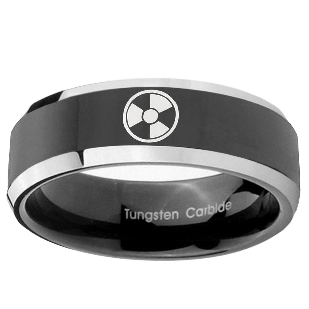 5mm Radiation Beveled Glossy Black 2 Tone Tungsten Ring