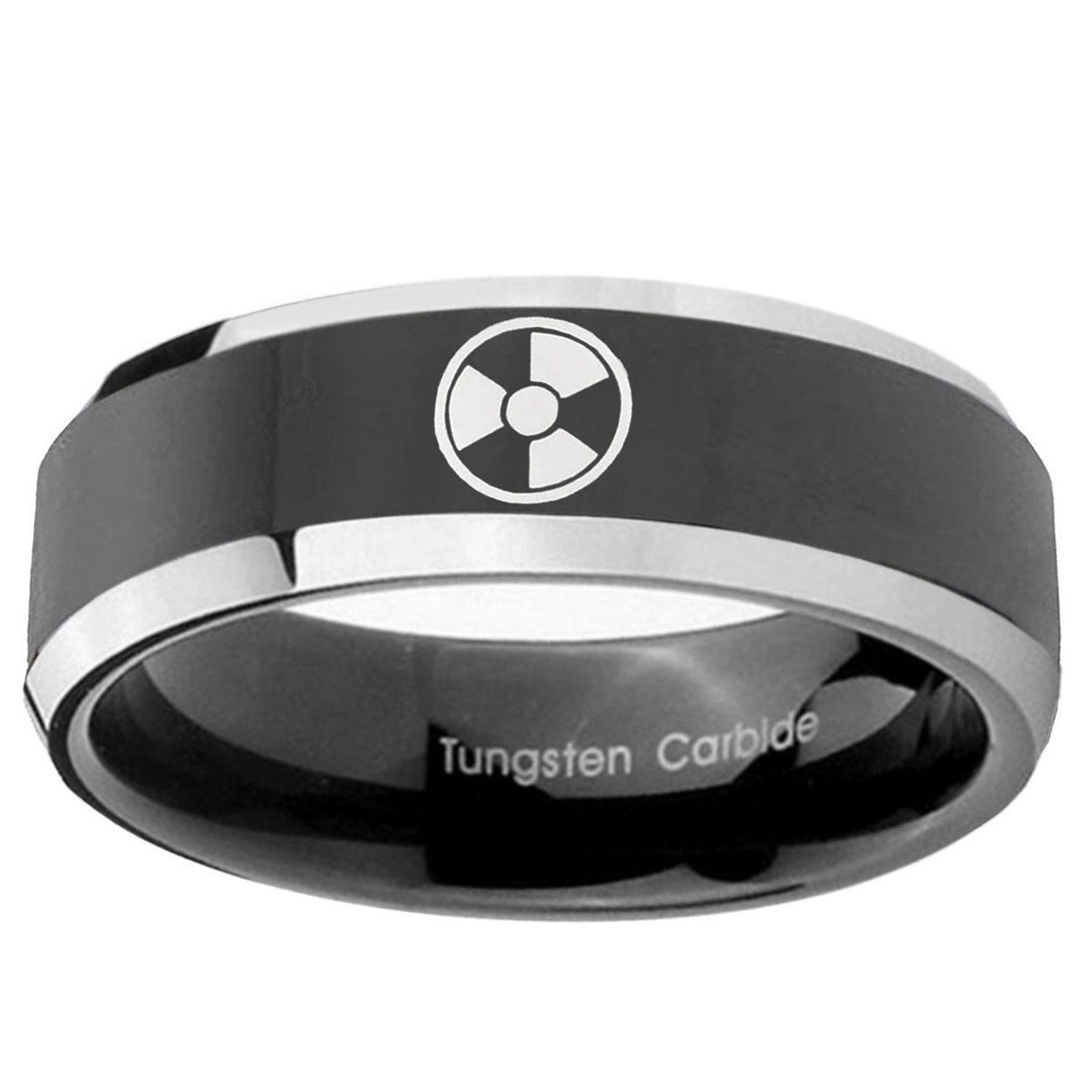 10mm Radiation Beveled Edge Glossy Black 2 Tone Tungsten Custom Ring for Men