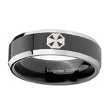 10mm-Resident-Evil-Beveled-Edges-Glossy-Black-2-Tone-Tungsten-Engagement-Ring