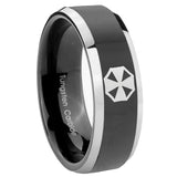 8mm Resident Evil Beveled Edges Glossy Black 2 Tone Tungsten Carbide Men's Ring