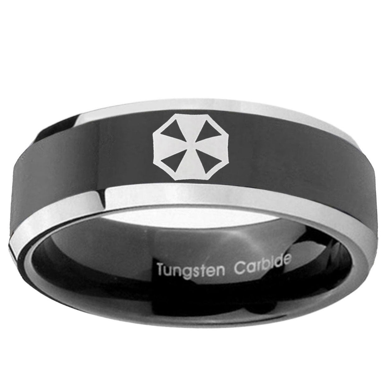 10mm Resident Evil Beveled Edge Glossy Black 2 Tone Tungsten Ring