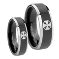 Resident Evil Beveled Glossy Black 2 Tone Tungsten Couple Wedding Rings