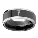 10mm-Medical-Symbol-Beveled-Glossy-Black-2-Tone-Tungsten-Engagement-Ring