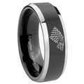 8mm Game Of Thrones House Stark Direwolf Bevel Glossy Black 2 Tone Tungsten Ring