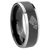 8mm Game Of Thrones House Stark Direwolf Beveled Glossy Black 2 Tone Tungsten Men's Band Ring