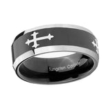 8mm-Christian-Cross-Religious-Beveled-Edges-Glossy-Black-2-Tone-Tungsten-Men's-Ring