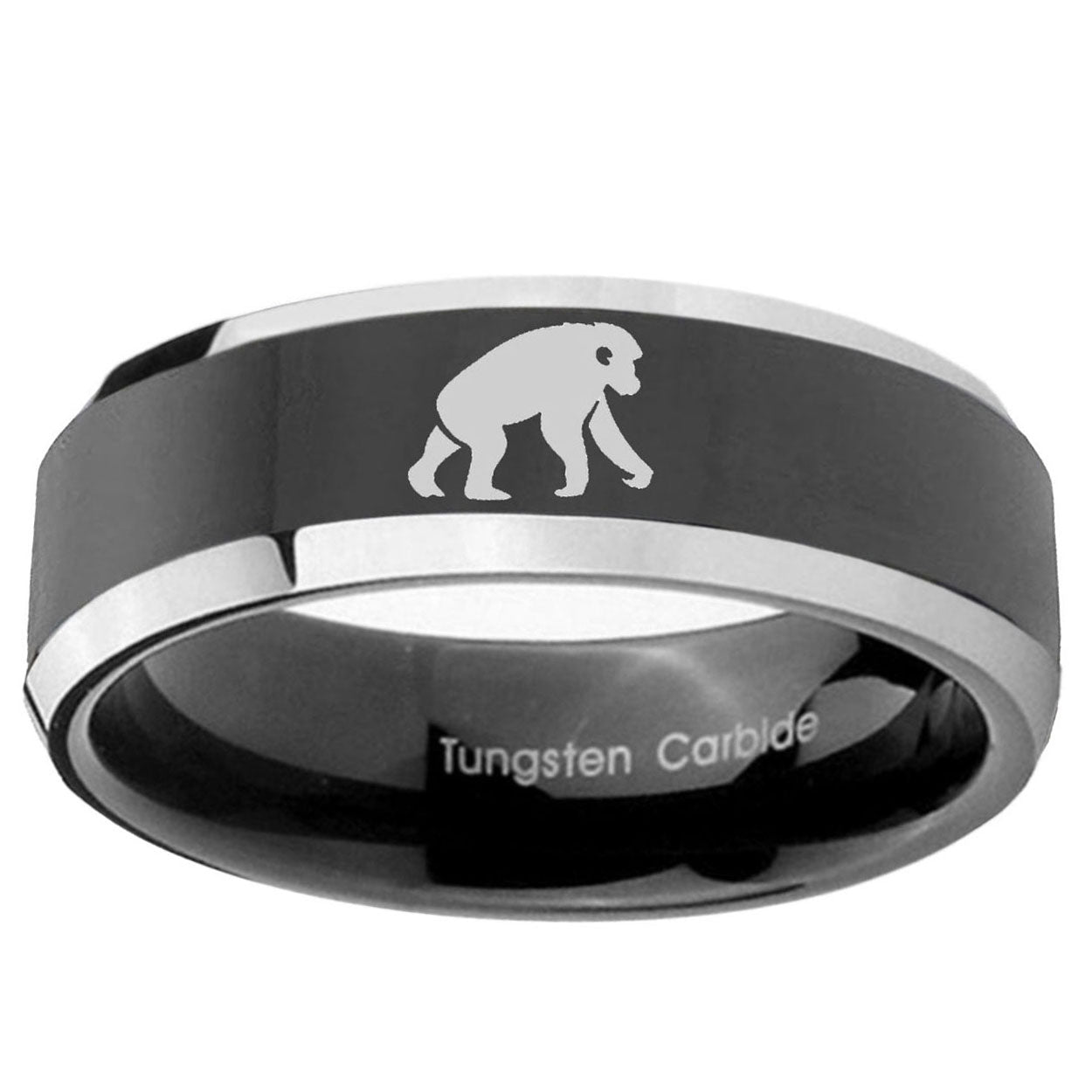 5mm Chimpanzee Beveled Glossy Black 2 Tone Tungsten Ring