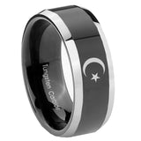 10mm-Crescent-Moon-Stars-Beveled-Glossy-Black-2-Tone-Tungsten-Engagement-Ring