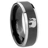 8mm Elephant Beveled Glossy Black 2 Tone Tungsten Men's Band Ring