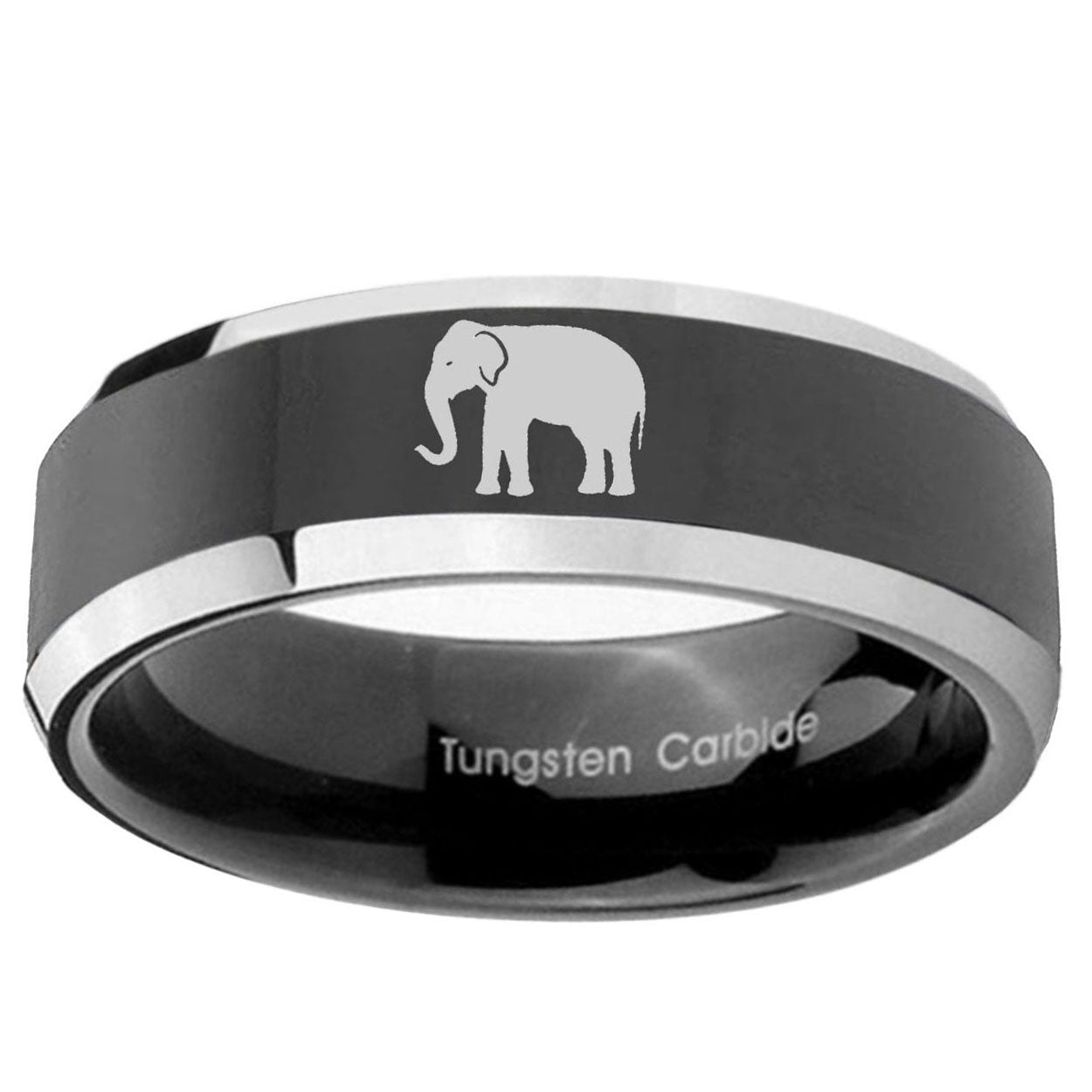 10mm Elephant Beveled Glossy Black 2 Tone Tungsten Ring