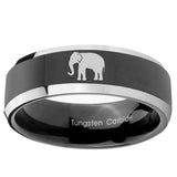 10mm Elephant Beveled Glossy Black 2 Tone Tungsten Ring