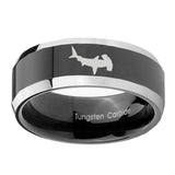 10mm-Hammerhead-Shark-Beveled-Glossy-Black-2-Tone-Tungsten-Engagement-Ring