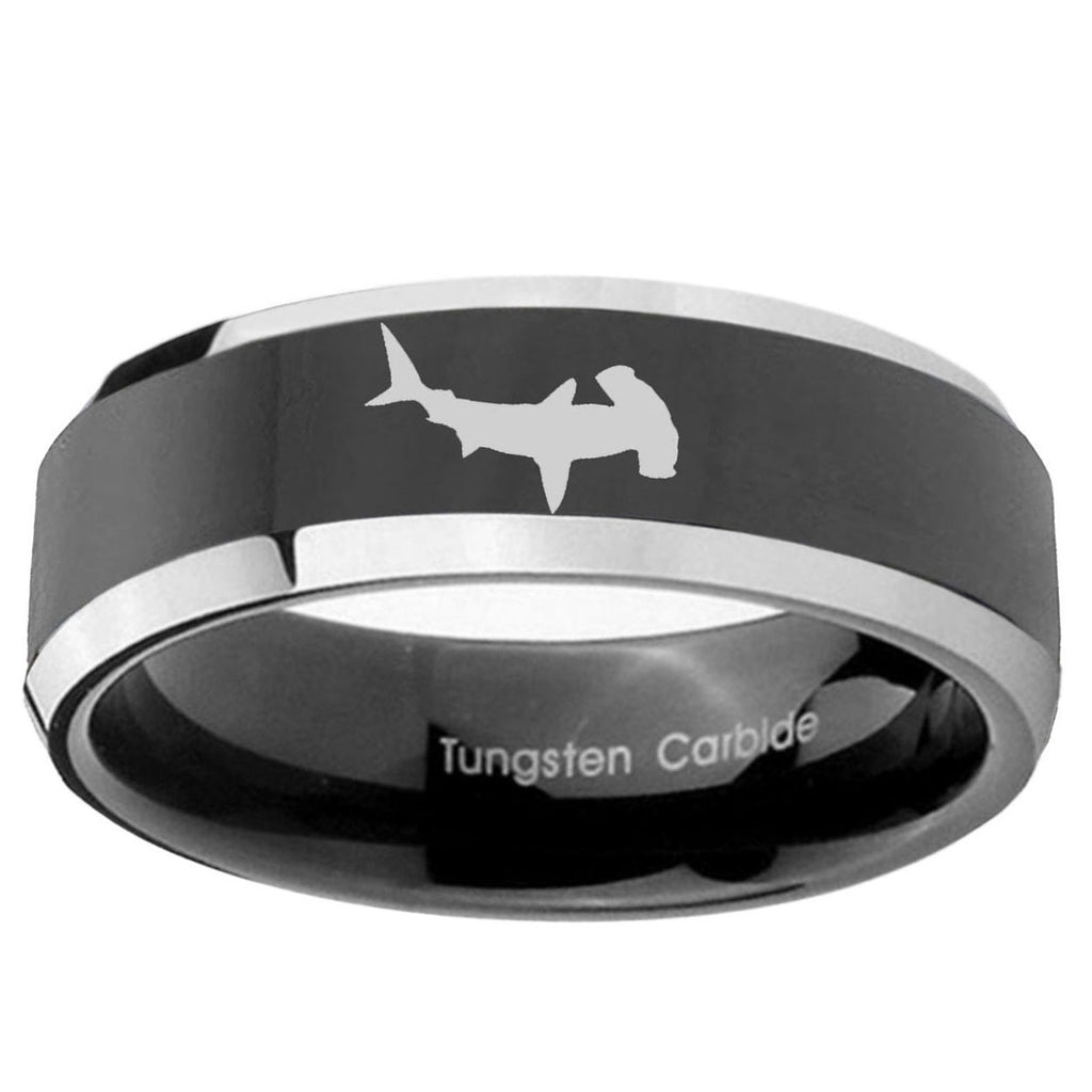 5mm Hammerhead Shark Bevel Glossy Black 2 Tone Tungsten Ring