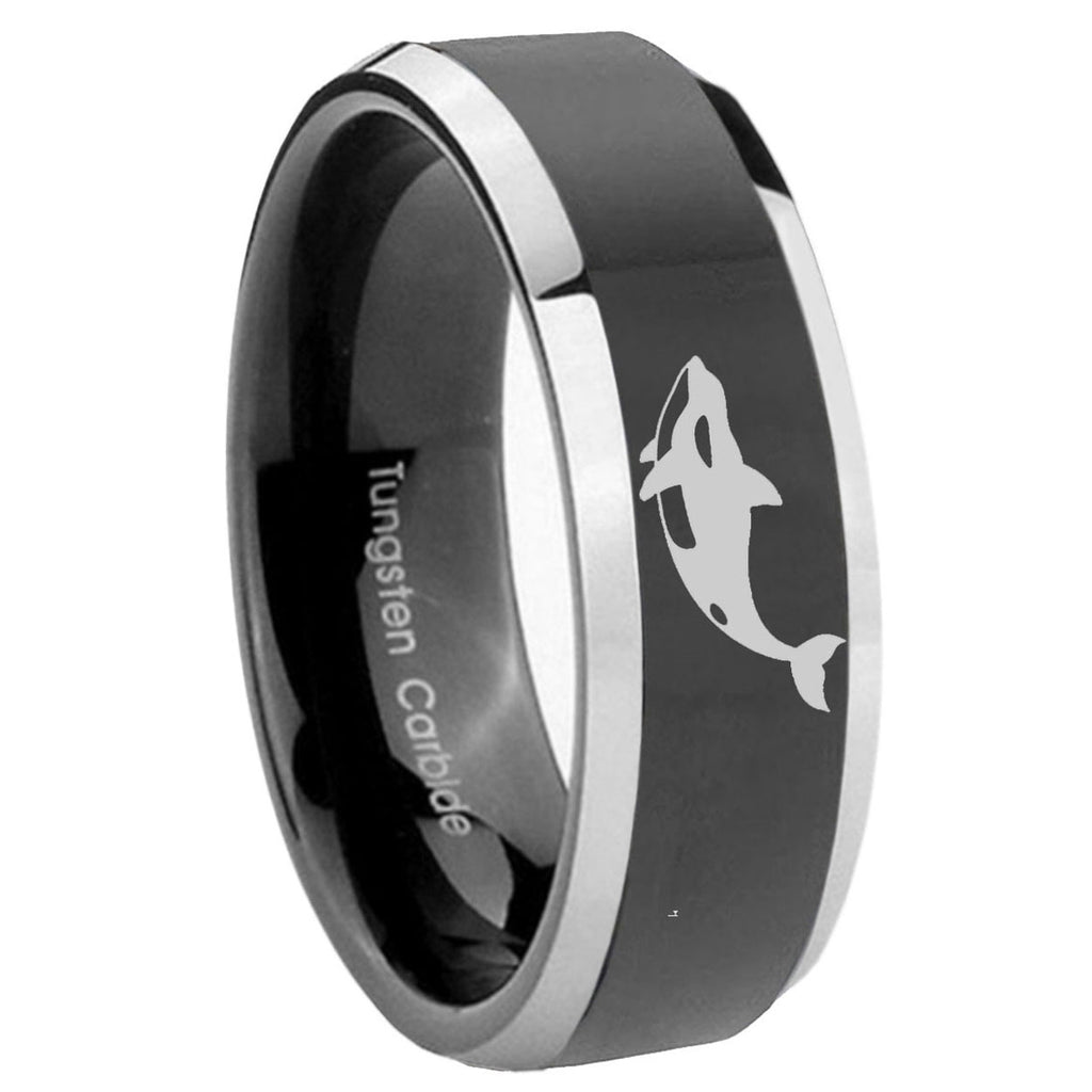 8mm Keller Whale Beveled Glossy Black 2 Tone Tungsten Ring