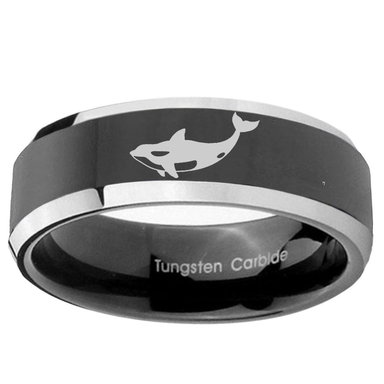 5mm Keller Whale Beveled Glossy Black 2 Tone Tungsten Ring