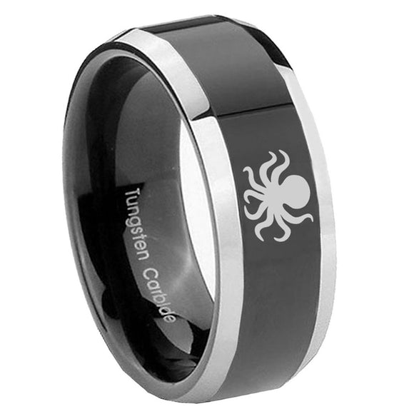 10mm-Octopus-Beveled-Glossy-Black-2-Tone-Tungsten-Engagement-Ring