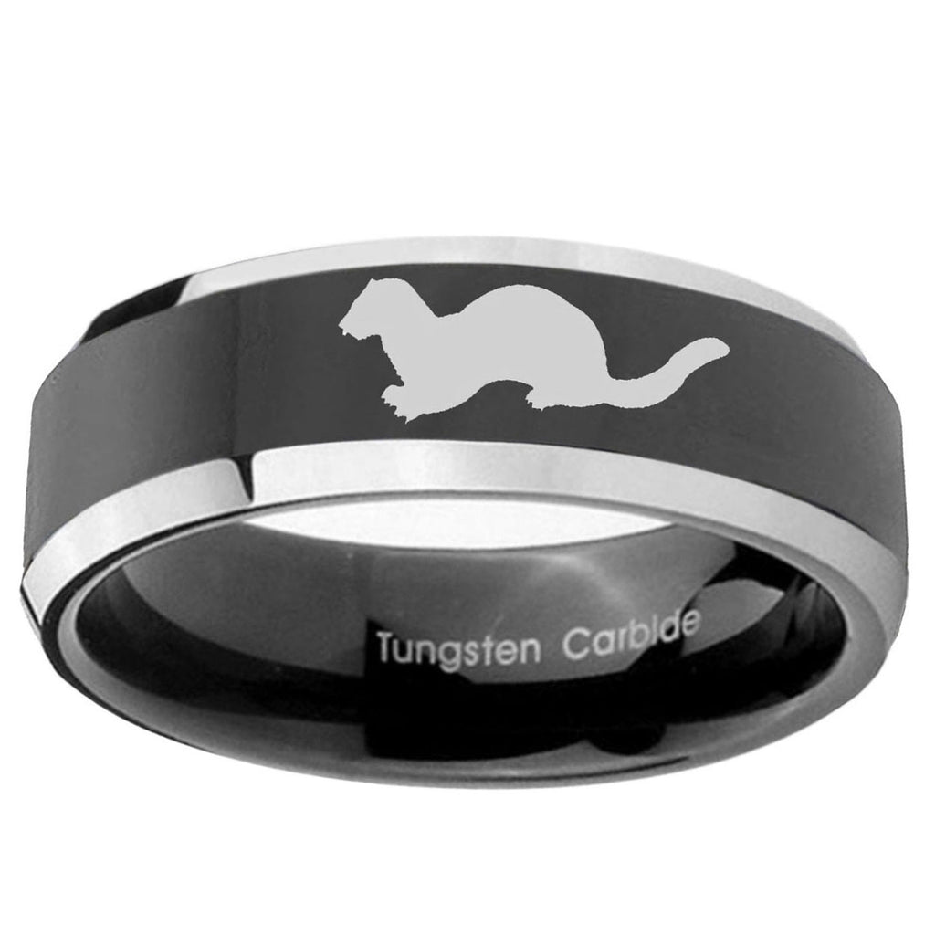 5mm Otter Beveled Glossy Black 2 Tone Tungsten Mens Ring