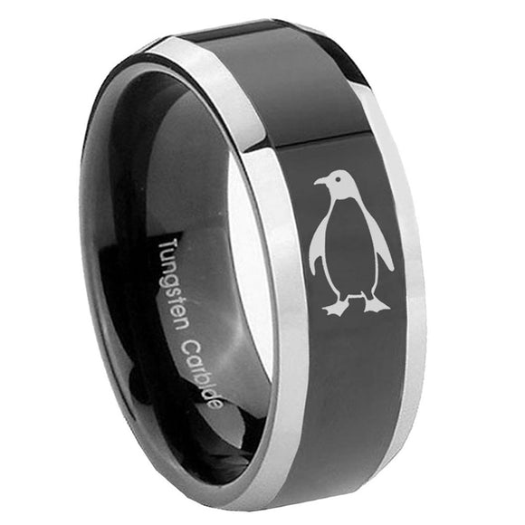 10mm-Penguin-Beveled-Glossy-Black-2-Tone-Tungsten-Engagement-Ring