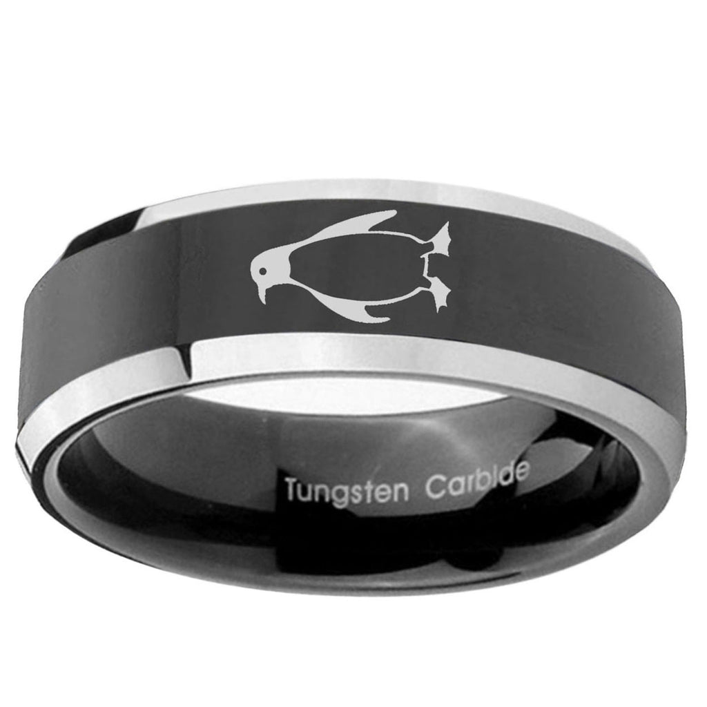 5mm Penguin Beveled Glossy Black 2 Tone Tungsten Mens Ring