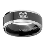 10mm-Raccoon-Animal-Beveled-Glossy-Black-2-Tone-Tungsten-Engagement-Ring