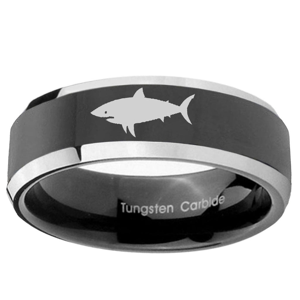 5mm Shark Beveled Glossy Black 2 Tone Tungsten Mens Ring