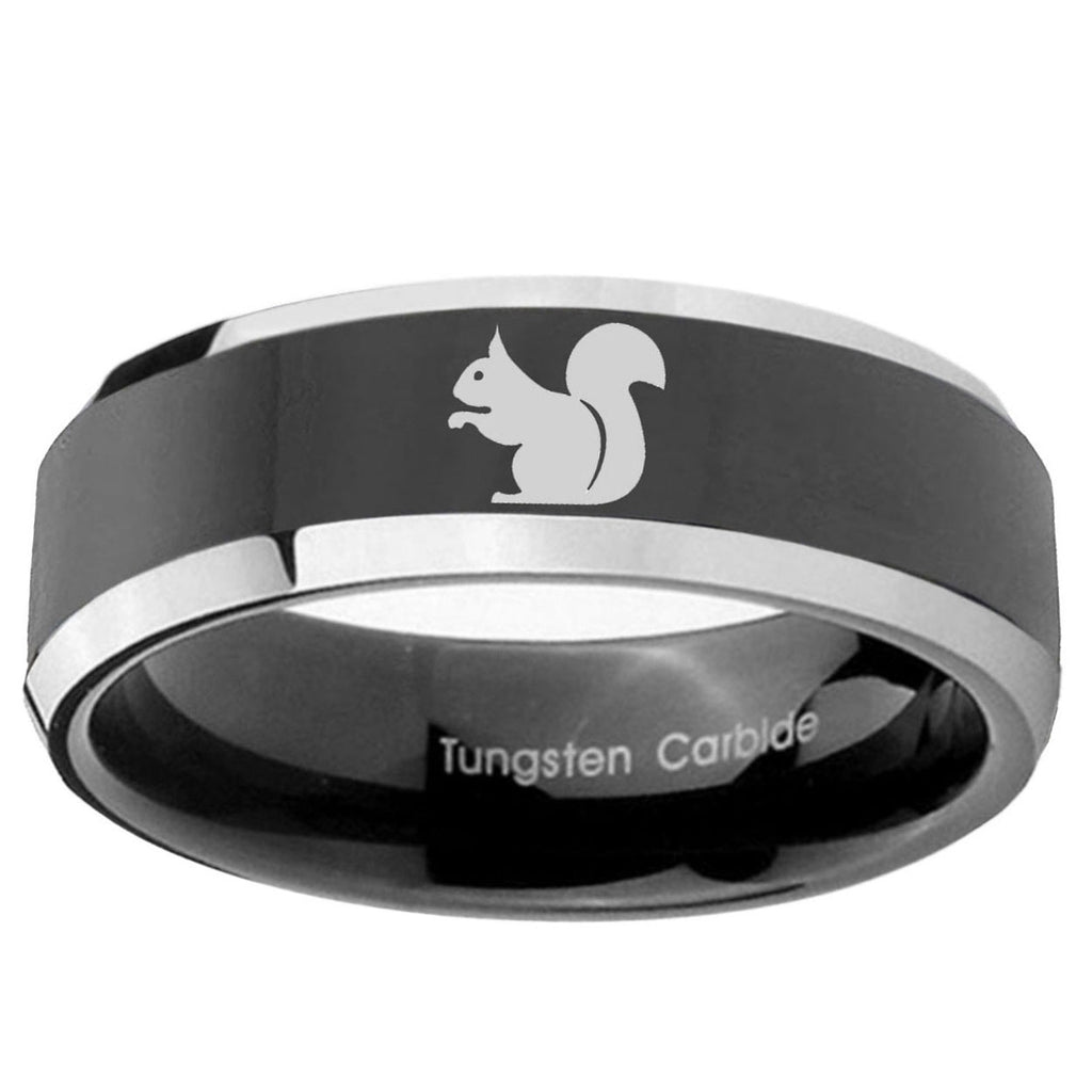 10mm Squirrel Beveled Glossy Black 2 Tone Tungsten Ring