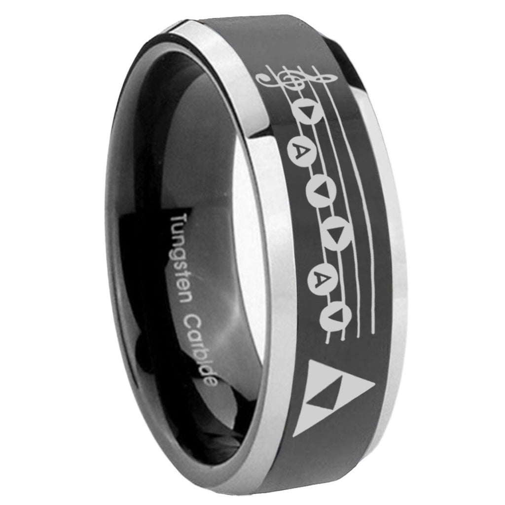 8mm Ocarina Songs Zelda Beveled Edge Black Wedding Ring Mens