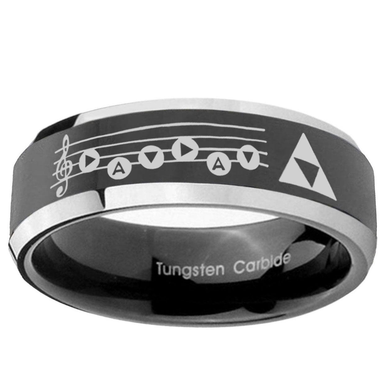 5mm Ocarina Songs Zelda Beveled Edge Black Wedding Ring Mens