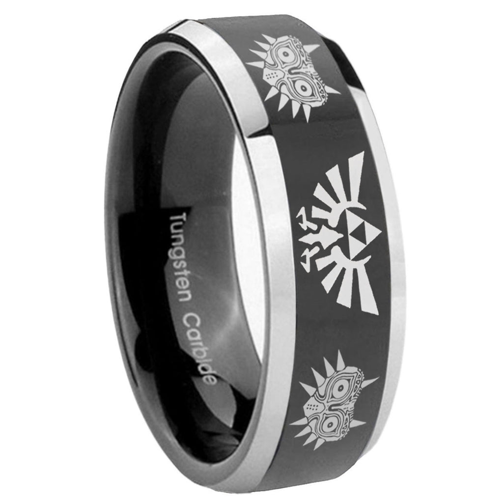 8mm Zelda Majora's Mask Beveled Edge Black Wedding Ring Mens