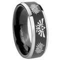 8mm Zelda Majora's Mask Beveled Edge Black Wedding Ring Mens