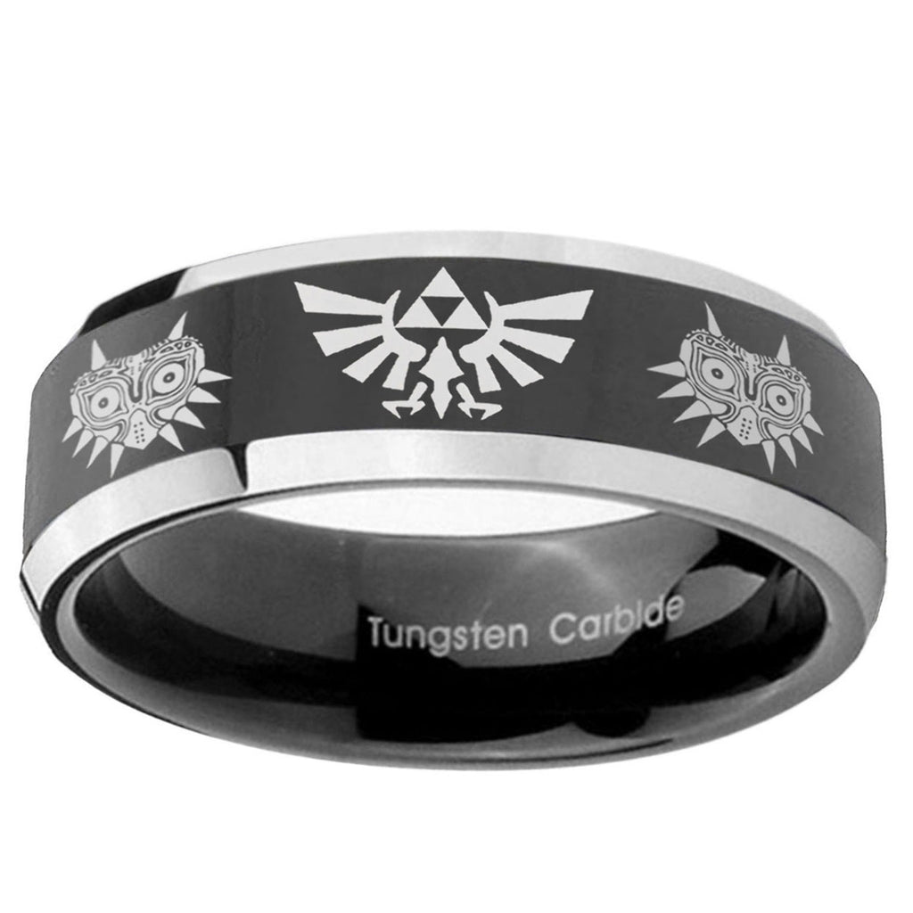5mm Zelda Majora's Mask Beveled Edge Black Wedding Ring Mens