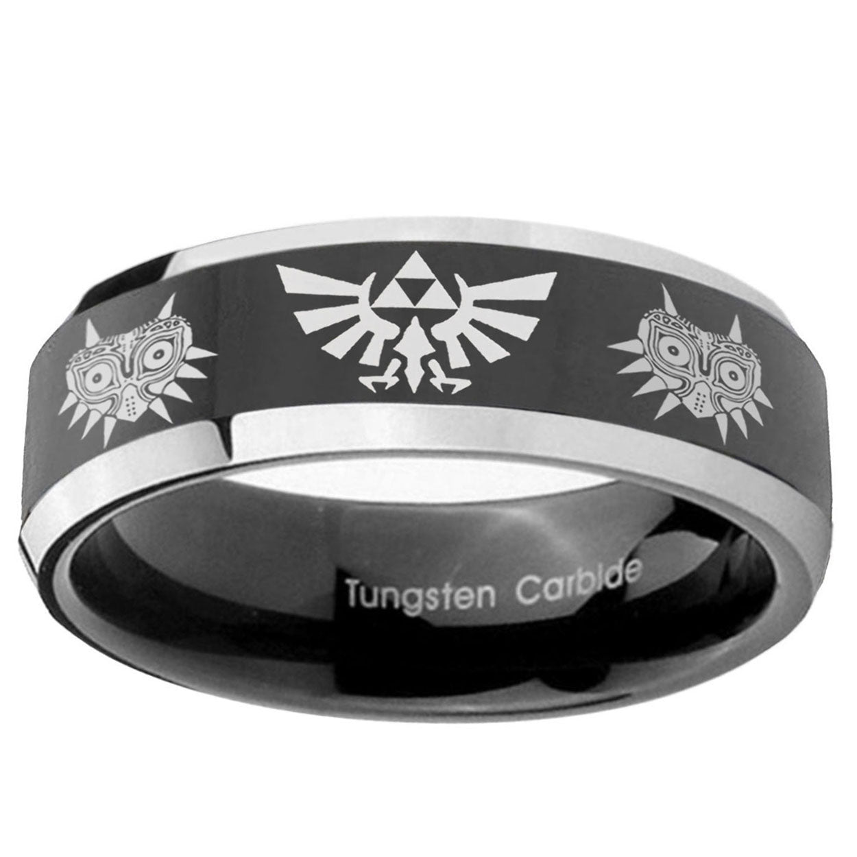 5mm Zelda Majora's Mask Beveled Edge Black Wedding Ring Mens