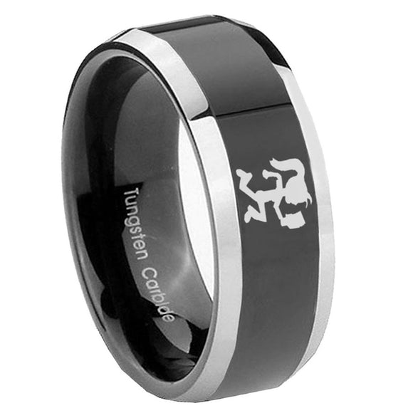 10mm-Hatchet-Woman-Beveled-Glossy-Black-2-Tone-Tungsten-Engagement-Ring