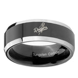 10mm-LA-Dogers-MLB-Baseball-Beveled-Glossy-Black-2-Tone-Tungsten-Engraved-Ring