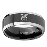 10mm-Masonic-Shriners-Beveled-Glossy-Black-2-Tone-Tungsten-Mens-Promise-Ring