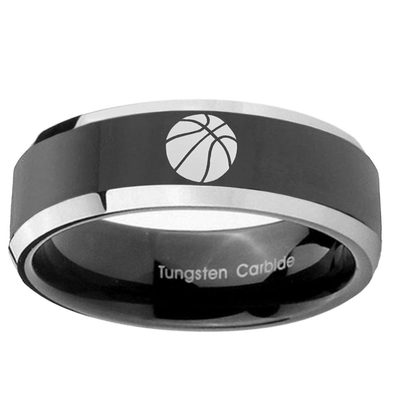 5mm Basketball Beveled Glossy Black 2 Tone Tungsten Ring