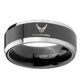 8mm-Glossy-Black-US-Air-Force-Bevel-Edges-2-Tone-Tungsten-Laser-Engraved-Ring