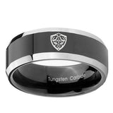 10mm-Zelda-Hylian-Shield-Beveled-Glossy-Black-2-Tone-Tungsten-Mens-Wedding-Band
