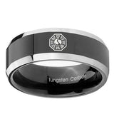 10mm-Lost-Dharma-Beveled-Edges-Glossy-Black-2-Tone-Tungsten-Men's-Wedding-Band