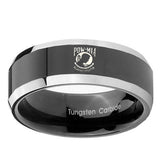 8mm-Military-Pow-Beveled-Edges-Glossy-Black-2-Tone-Tungsten-Custom-Ring-for-Men