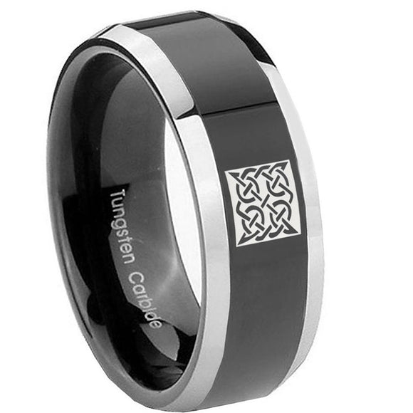 10mm-Celtic-Design-Beveled-Glossy-Black-2-Tone-Tungsten-Men's-Promise-Rings