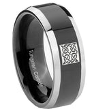 10mm-Celtic-Design-Beveled-Glossy-Black-2-Tone-Tungsten-Men's-Promise-Rings