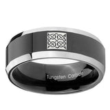 10mm-Celtic-Design-Beveled-Glossy-Black-2-Tone-Tungsten-Men's-Promise-Rings
