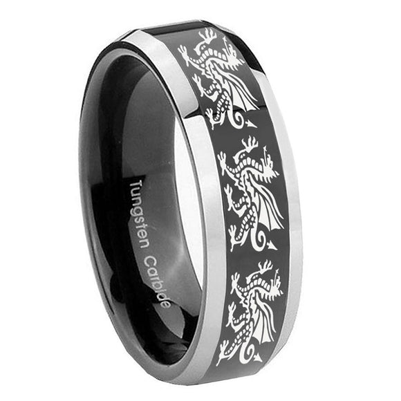 8mm-Multiple-Dragon-Beveled-Glossy-Black-2-Tone-Tungsten-Mens-Wedding-Band