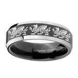 10mm-Multiple-Dragon-Beveled-Edges-Glossy-Black-2-Tone-Tungsten-Men's-Band-Ring